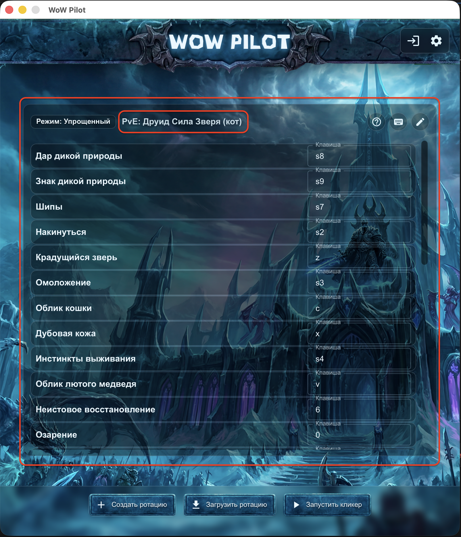 Загруженная ротация в WoW Pilot